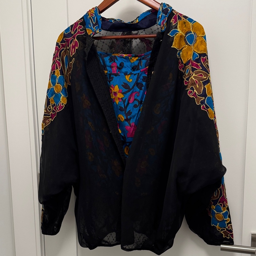 Floral Embroidered Black Jacket and  skirt
top pants scarf
 All $350